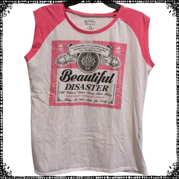 Beautiful Disaster Sleeveless Budweiser Baseball T-shirt BD Logos Women's XL - Picture 4 of 7